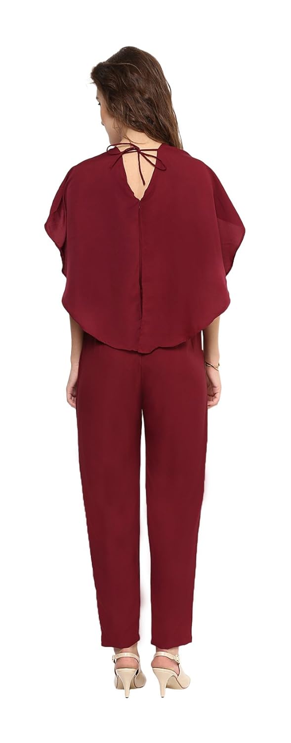 uptownie lite women's crepe back cape jumpsuit (maroon)