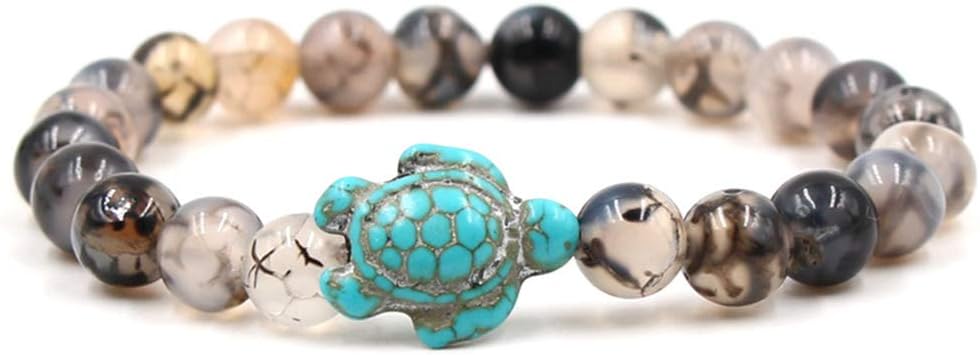 Yinew Turquoise Bead Sea Turtle Elastic Bracelet Natural Stone Friendship Bracelet Beach Jewelry,Black Dragon Pattern