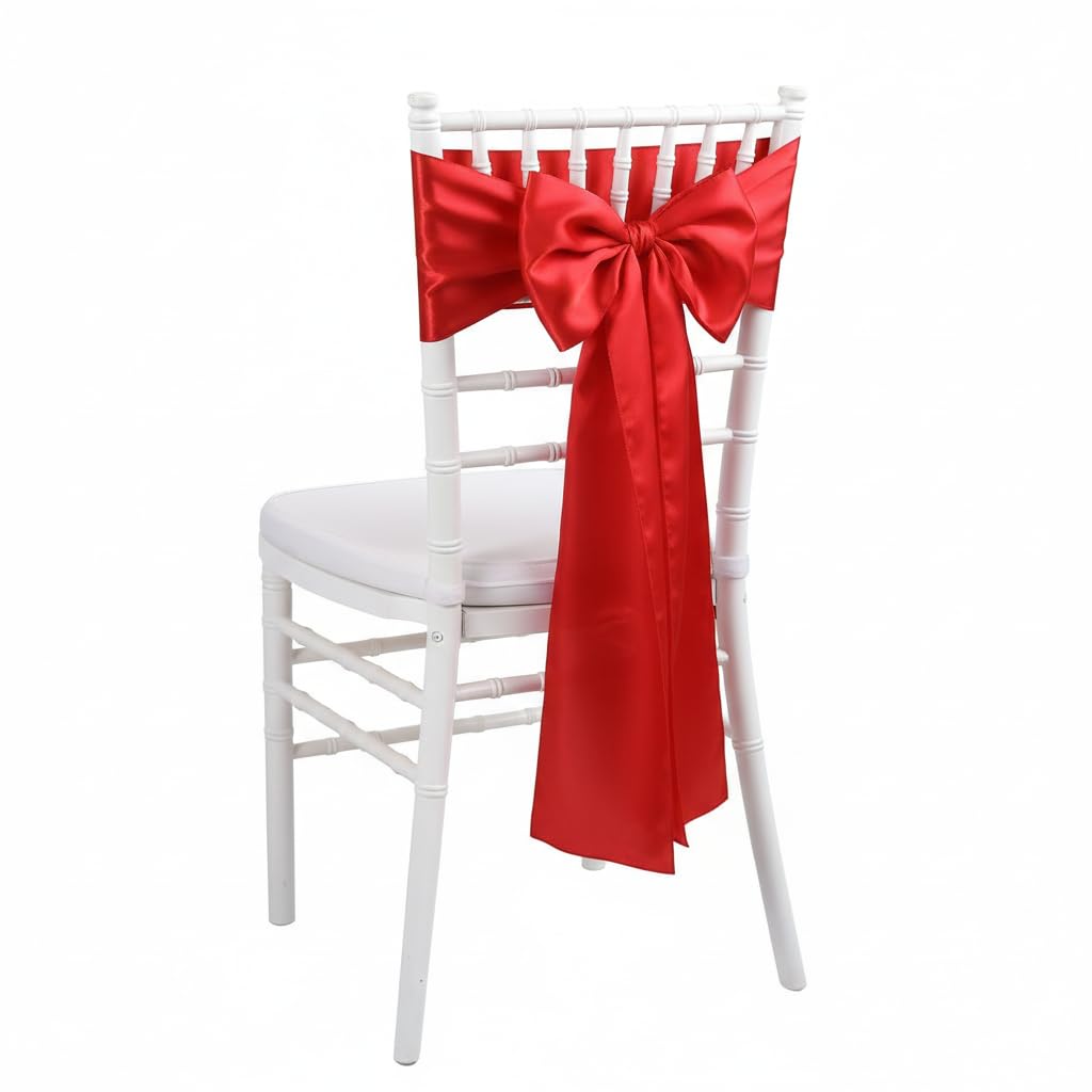 iEventStar Satin Sash Sashes Chair Bow Bows Cover Wedding Banquet Party Chair Decoration (Red, 50) — image 1