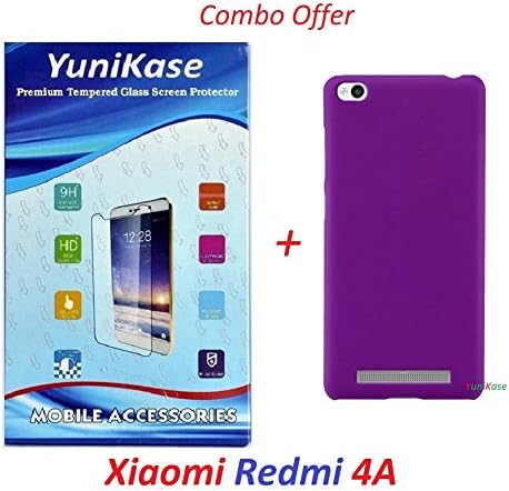 Yunikase Hard Matte Finish Back Cover Case (Purple) With Tempered Glass Screen Protector For Xiaomi Redmi 4A / Xiaomi Redmi 4A( Transparent )