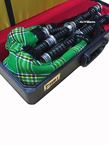McWilliams SCOTTISH HIGHLAND BAGPIPE SILVER MOUNTS IRISH TARTEN HARDBOX