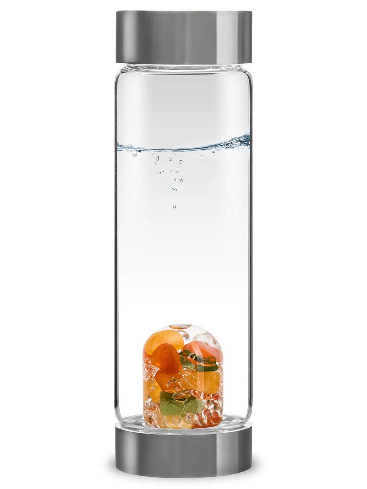 VitaJuwel ViA HAPPINESS | Crystal Water Bottle with Jade, Orange Calcite, Carnelian & Clear Quartz for Optimism, Good Luck, Motivation
