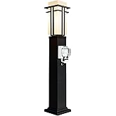 Yoenecea Outdoor Lamp Post with Outlet, Modern Post Light Fixture for Yard, Aluminum Lamp Pole Outdoor Lighting with Glass, W
