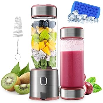Portable Blender, KACSOO 2 Lids 5200mAh USB Rechargable Cordless Blender for Smoothie and Shakes, 15OZ Glass Personal Juicer Blender with FDA, BPA Free for Travel, Gym, Picnic, Office, Home, Kitchen