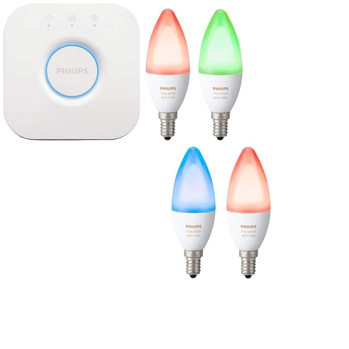 Philips Hue White Ambiance and Color RGBW LED E14 6,5W ZigBee Echo Alexa kompatibel inkl. Hue Bridge - 4er Starter Set