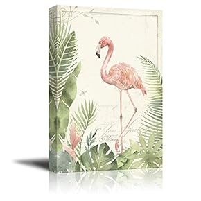 Vintage Style Flamingo on Tropical Plants Background