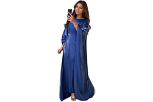 RLLJS Women Abaya Dress Ramadan Eid Summer Satin Islam Muslim Batwing Sleeve Maxi Dress Kaftan Robe Ramadan Clothes