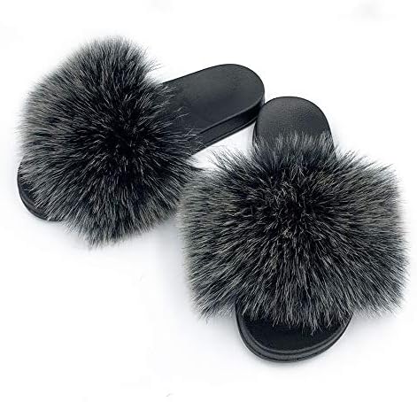 black fuzzy flip flops