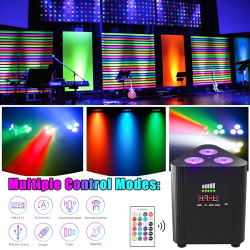 Rechargeable Wireless Par Lights 3X4W LED Uplighting RGBW 4 in 1 Stage Lights Battery Powered Remote and DMX Control Uplights for Events Party DJ Live Show Wedding Church 4Packs