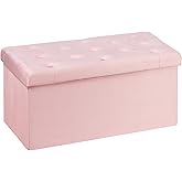 B FSOBEIIALEO Folding Storage Ottoman, Long Ottomans Shoes Bench, Velvet Storage Chest Footrest Seat 31.5"x15.7"x15.7" (Pink, Large)