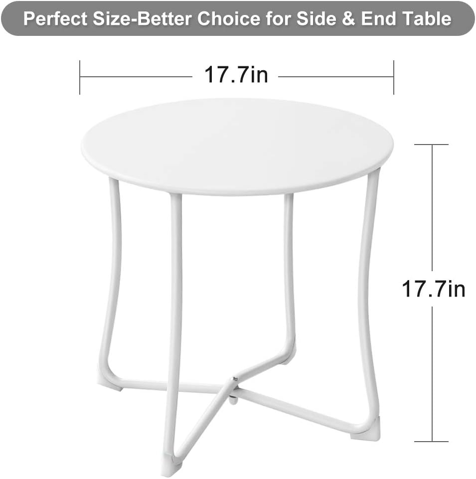 Amagabeli Metal Patio Side Table 18” x 18” Heavy Duty Weather Resistant Anti-Rust Outdoor End Table Small Steel Round Coffee Table Porch Table Snack Table for Balcony Garden Yard Lawn, White : Garden & Outdoor
