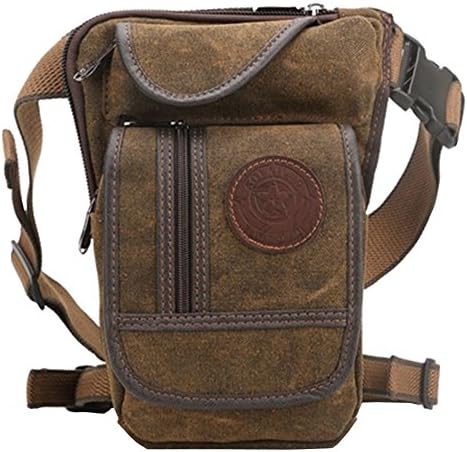 Vintage Men Canvas Leather Messenger Waist Drop Leg Bag Outdoor Sport Travel Cell Phone Pouch Motorcycle Crossbody(brown)