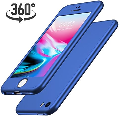 iPhone SE Case, iPhone 5S Case with Tempered Glass Screen Protector, Luckydeer iPhone 5 Case 360 Degree Protection Hard PC Ultra Thin Slim Full Body Lightweight iPhone SE Covers Cases - 4.0inch (Blue)