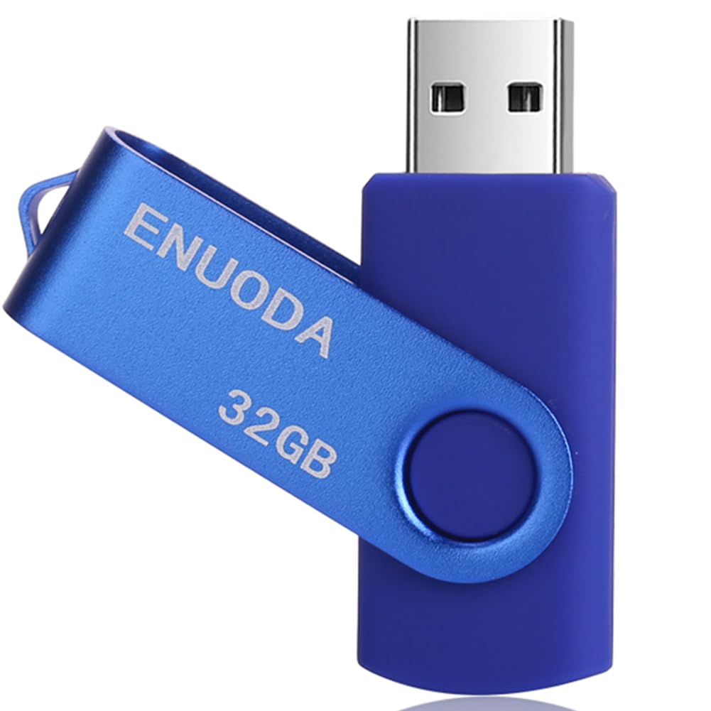ENUODA Memory Stick 32GB USB 2.0 Flash Drives Swivel Design Pen Drive Fold Storage Thumb Drive with LED Light(Blue)