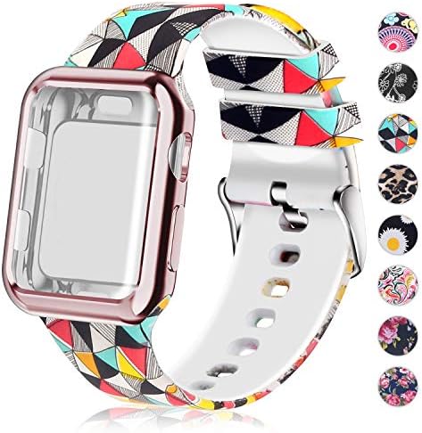 Compatible for Apple Watch Band 42mm with Screen Protector Case, Soft Silicone Sport Wristband for Apple Watch iwatch Series 3 2 1 (42mm,Stereoscopic image)