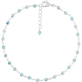 YANARA Gemstone Anklet for Women Dainty Boho Summer Beach Jewelry for Girls Handmade Rosary Charm Ankle Bracelets for her 9+1.5 inch Gifts For Her