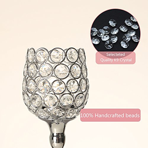 VINCIGANT Silver Long Stem Crystal Candle Holders/Tea Light Candlestick for New Year Home Decor Dining Room Table Centerpieces, Housewarming Gift - Thumbnail 2