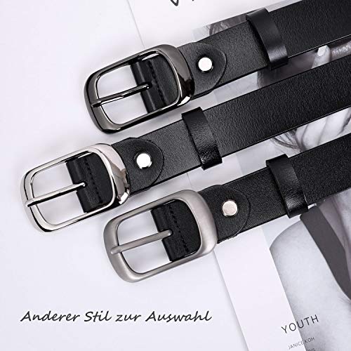 WERFORU Damen Ledergürtel Damen Schwarzer Taillengürtel mit polierter Schnalle für Jeans Hosen Kleider