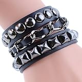 Y-blue Men,women's Alloy Genuine Leather Multilayer Bracelet Bangle Rope Adjustable Cuff 4 Color
