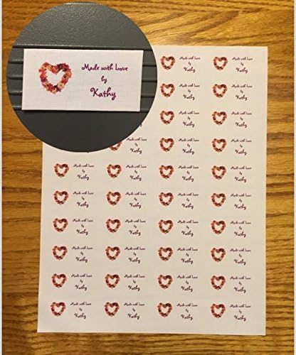 UNCUT LABEL SHEET with 40 Custom Cotton Flat labels with floral heart Graphic Sewing label/Tag-made in USA