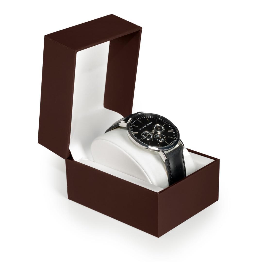 Prestige & Fancy Premium Brown Watch Gift Box with Pillow – Single Watch case Storage Box PU Wristwatch Display Case Organizer for men and women for Christmas, Birthdays, Anniversary (Brown)