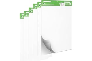 TFTAFAN 6 Pack Sticky Easel Pads Large Flip Chart Easel Pad 25 x 30 Inches, 30 Sheets/Pad Large Sticky Pads for Wall White Self Stick Flip Chart Paper for Teachers and Students Meeting School Classroom
