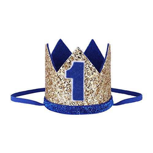 CHICTRY Baby 1st/2nd Birthday Hat Sparkly Prince Party Crown Tiara Headbands Photography Props Gold&Blue Letter 1 One Size