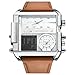 Top Plaza Men's Square Digital Electronic Genuine Leather Band 3ATM Waterproof LCD Sport Watch Casual Business Quartz Military Multifunction Back Light