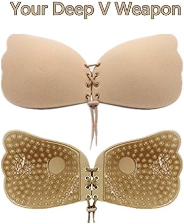 Breathable Straplesss Self-Adhesive Bra Re-Use Invisible Bra With Super-High-Viscosity (Beige-D)