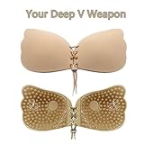 Breathable Straplesss Self-Adhesive Bra Re-Use Invisible Bra With Super-High-Viscosity (Beige-D)