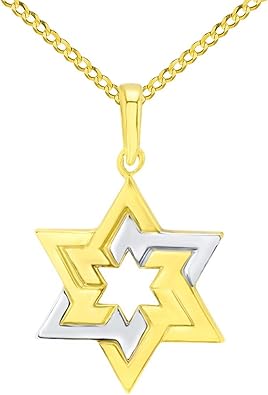 Amazon Com 14k Yellow Gold Seal Of Solomon Star Of David Pendant With Curb Chain Necklace 16 Jewelry