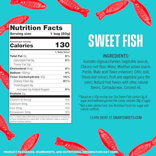 SMART SWEETS, CANDY GUMMY SWEET FISH, 1.8 OUNCE