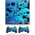 MightySkins Skin Compatible with Sony Playstation 3 PS3 Slim Skins + 2 Controller Skins Sticker Blue Skulls