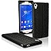 iGadgitz Black Tyre Tread Rubber Silicone Gel Skin Case Cover for Sony Xperia M4 Aqua E2303 + Screen Protector