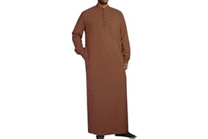 YAOHUOLE Muslim Thobe for Men Button down Mens Caftans Big and Tall Mens Arab Thobe with Pocket