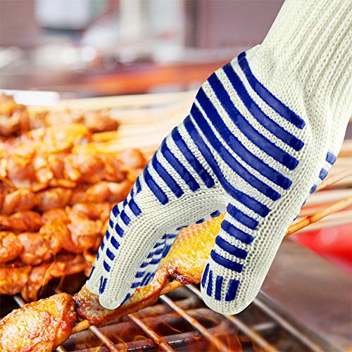 UZOU BBQ 932℉ Extreme Heat Resistant Gloves,Silicone Non-Slip Grips Oven Mitts for Cooking, Frying, Cutting,Baking,Smoker,Barbecue,Grilling,Welding with Hanging Rope (2 Pack) - Thumbnail 4
