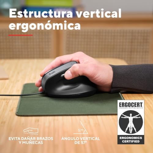 Yuno Ratón Vertical, Ratón Ergonómico para Diestros, Negro