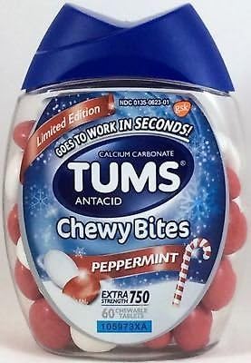 TUMS Chewy Bites, Limited Edition, Peppermint, 60 Chewable Tablets (Pack of 2)