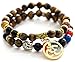 Gems of Peace - Tiger Eye Beaded Om Buddha Protection Bead Bracelet w/Flax Pouch & Lucky Red String Beaded Bracelets For Women Or Men Perfect Tigers Eye Prayer Beads