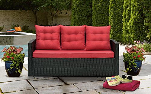 Divano Roma Furniture Outdoor Patio Rattan Bench With Pillows