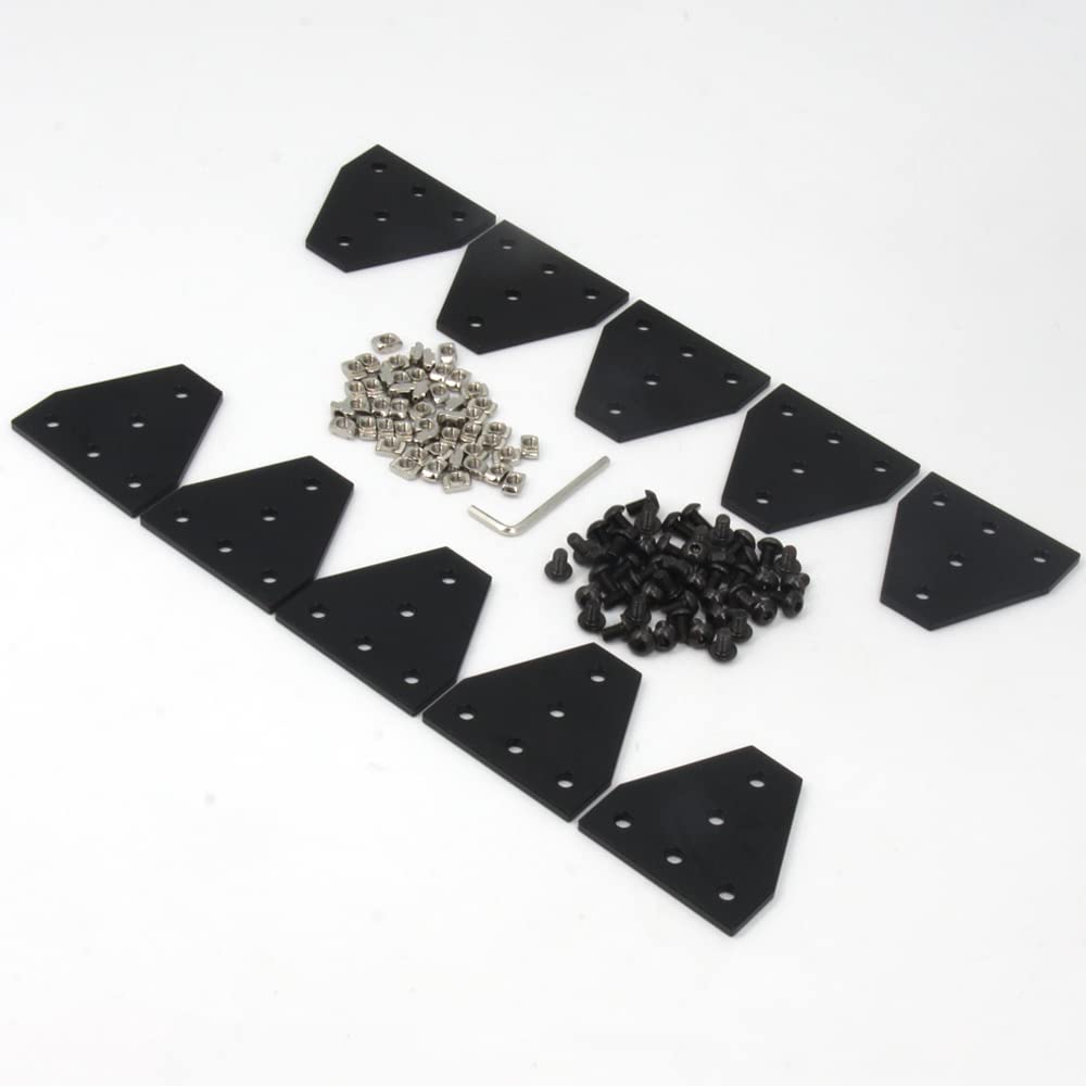 Zeberoxyz 10PCS/Kit Black T Shape Corner Bracket Plate with 50PCS Screws + 50PCS T-Nuts,5-Hole 90 Degree Joint Board Plate for 2020 Series Aluminum Profile 3D Printer Frame (10PCS Black-T with Nut)