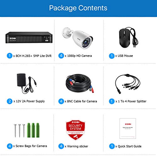 ZOSI H.265+ Full 1080p Home Security Camera System Outdoor Indoor, 5MP-Lite CCTV DVR 8 Channel and 4 x 1080p (2MP) Day… - Image 2