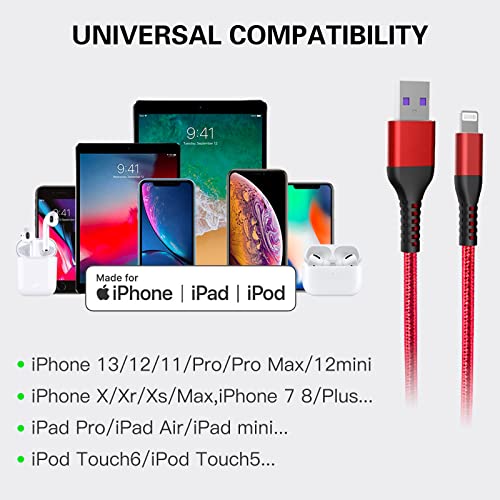 RJJ iPhone Charger Cord 3FT 2Pack, [Apple MFi Certified] Lightning Cable Nylon Braided USB iPhone Fast Charging Cords for Apple Products Compatible iPhone 13/12/11 Pro Max/XS MAX/XR/XS/X/8/7/6/5S/SE