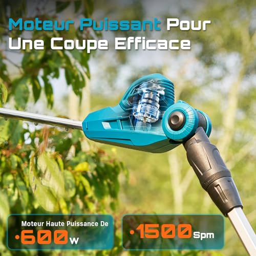 SEESII Electric Telescopic Hedge Trimmer 2.6 m, Electric Hedge Trimmer with 40 cm Double Action Blade, 2 x 4.0Ah Batteries, 135° Adjustable Swivel Head, for High Hedges and Dense Shrubs