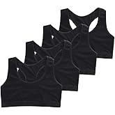 4 Pack Girls Unpadded Bra Seamless Breathable Cotton Bra Wireless Lightweight Sports Bras Girls Crop Tops for 9-14 Years Black