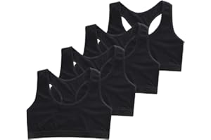 Ztexkee Girls' Stretchy Cotton Bralette 4PCS Students Vest Bra Racerback Undershirt Training Sports Bra