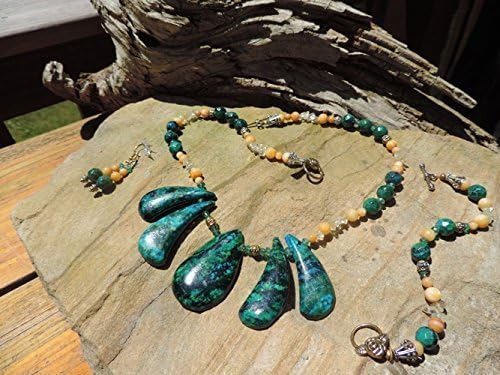 Handmade Jewelry Set - Azurite & Citrine Necklace & Bracelet & Earrings