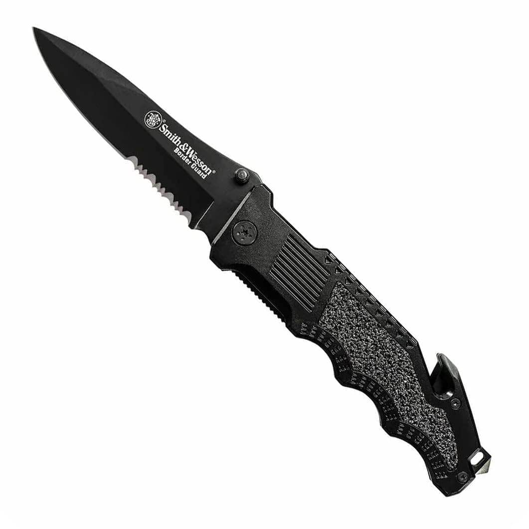 Photo 1 of  3 KNIFE BUNDLE Smith & Wesson Border Guard SWBG1S 10in High Carbon S.S. Folding Knife with a 4.4in Drop Point Blade and Aluminum Handle for Outdoor, Tactical, Survival and EDC