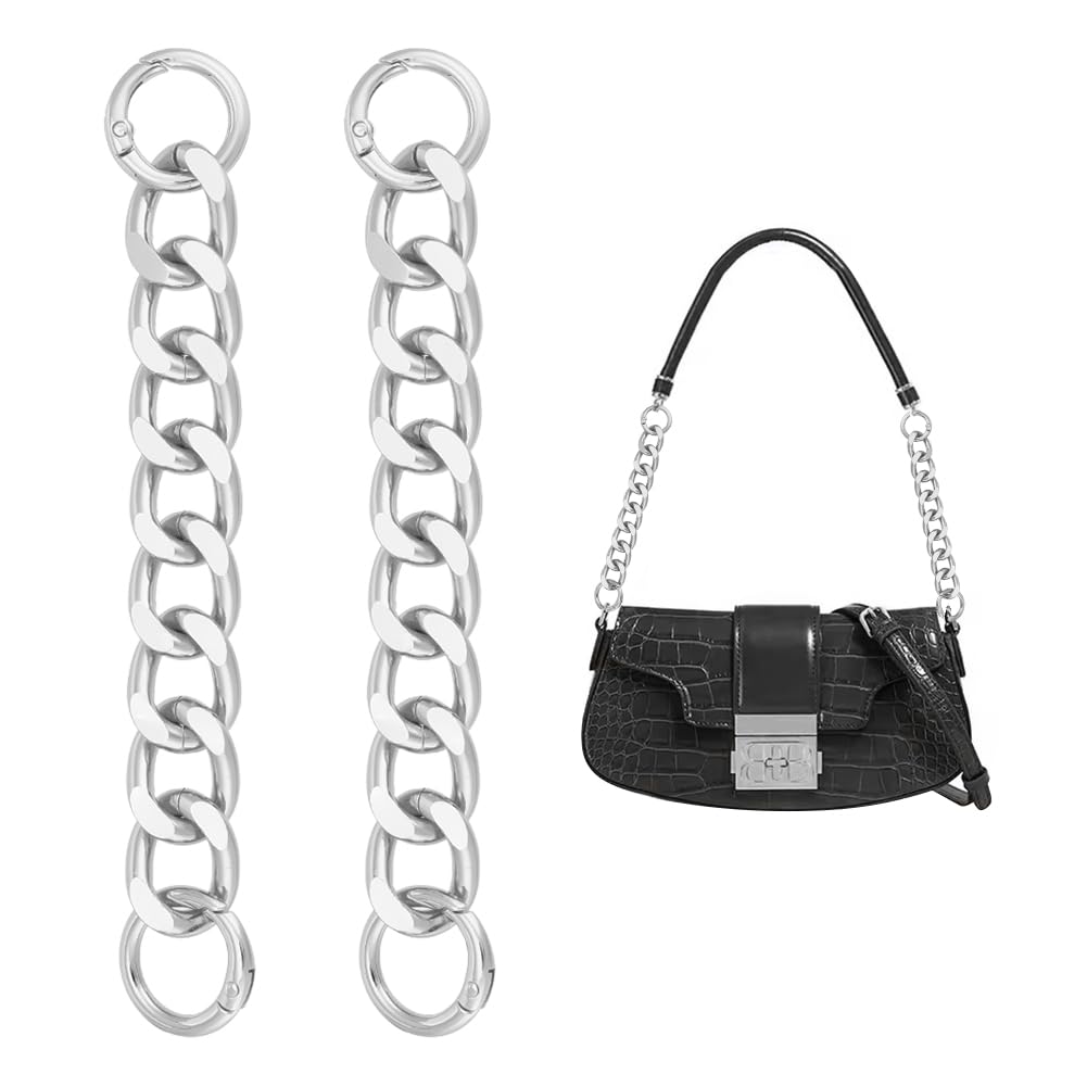 UNICRAFTALE 2Pcs 16cm Short Purse Strap Extender Bag Chain Aluminum Curb Chain with Aolly Spring Gate Rings Silver Bag Replacement Accessories for Shoulder Clutch Handbag Supplies