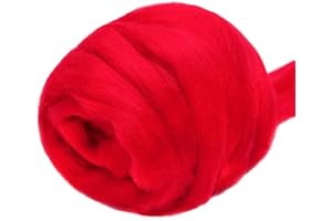 JUPEAN 3.53oz Wool Roving Yarn, Fiber Roving Wool Top, Wool Felting Supplies, Pure Wool, Chunky Yarn, Spinning Wool Roving for Needle Felting Wet Felting DIY Hand Spinning (red)
